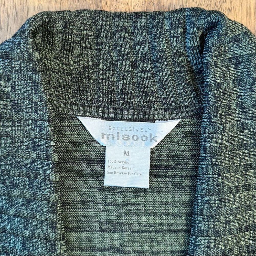 Exclusively Misook Sweater Cardigan Acrylic Knit Tie-Belt Long Robe Green Medium - Picture 5 of 8